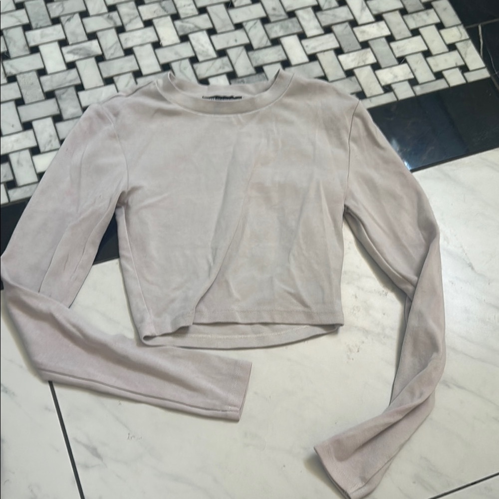 Zara Cream Long Sleeve Fitted Crop Top